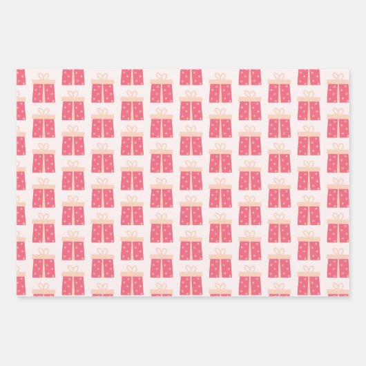 フラミンゴ,プレゼント&水玉模様 – かわいいクリスマス ラッピングペーパーシート (正面3)