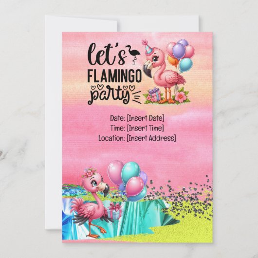 フラミンゴ プールパーティー！ 招待状 (正面)