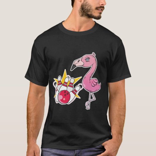 フラミンゴ ボウリング ピン おもしろ Tシャツ (正面)