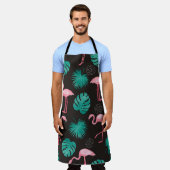 フラミンゴ、ヤシ離れの：熱帯水色。 エプロン (着用した状態)