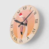 フラミンゴ・ラブ,クリスマス ラウンド壁時計 (傾斜)