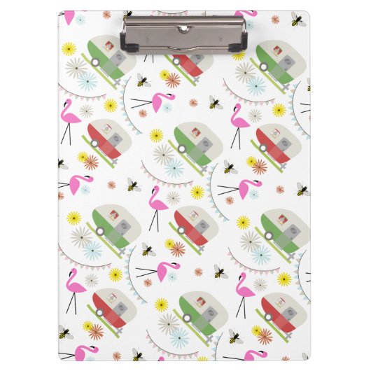 フラミンゴ + レトロのトレーラーパターンクリップボード クリップボード (正面)