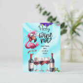 フラミンゴ ワイン好き バースデーパーティー ポストカード (スタンド正面)