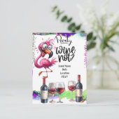 フラミンゴ ワイン好き 誕生日パーティー 案内ポストカード (スタンド正面)