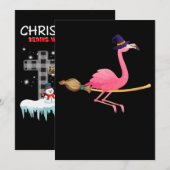 フラミンゴ | 女性用ハロウィン フラミンゴ魔女おもしろ 招待状 (正面/裏面)