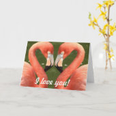 フラミンゴ – 愛してる！ カード (黄色い花)
