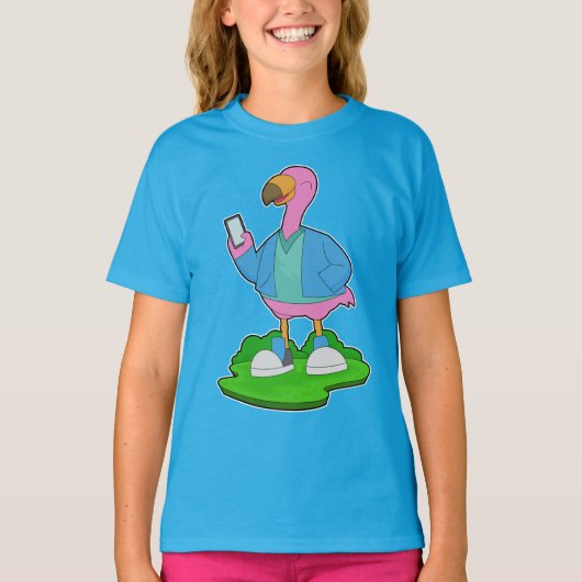 フラミンゴ 携帯電話 Tシャツ (正面)