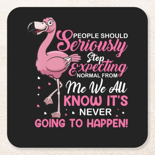 フラミンゴ |正常ストップになる スクエアペーパーコースター (正面)