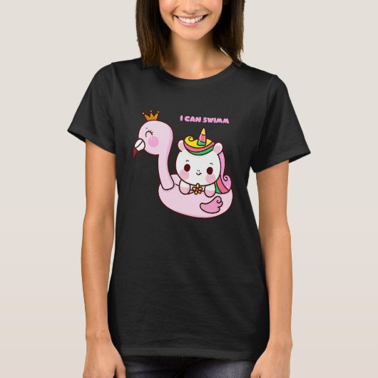 フラミンゴ 泳ぐ かわいい 馬 Tシャツ (正面)