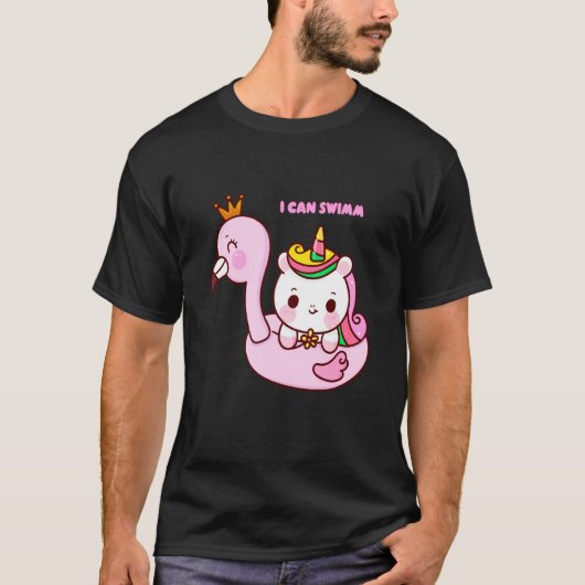フラミンゴ 泳ぐ かわいい 馬 Tシャツ (正面)