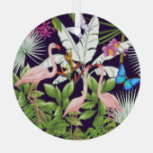 フラミンゴ、熱帯植物:ヴィンテージパターン。 ガラスオーナメント (裏面)