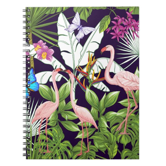 フラミンゴ、熱帯植物:ヴィンテージパターン。 ノートブック (正面)