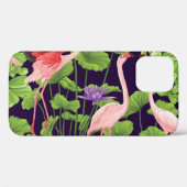 フラミンゴ、熱帯植物、黒い背景。 Case-Mate iPhoneケース (裏面 (横))