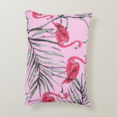 フラミンゴ、熱帯水色のヴィンテージパターン。 アクセントクッション (裏面(縦))