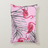 フラミンゴ、熱帯水色のヴィンテージパターン。 アクセントクッション (正面(垂直))