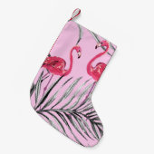 フラミンゴ、熱帯水色のヴィンテージパターン。 スモールクリスマスストッキング (正面 (吊り時))