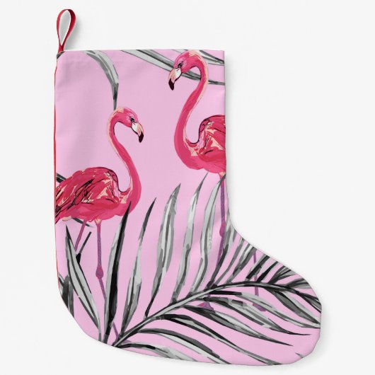 フラミンゴ、熱帯水色のヴィンテージパターン。 スモールクリスマスストッキング (正面)