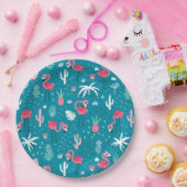 フラミンゴ、花、サボテン ペーパープレート (パーティー)