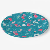 フラミンゴ、花、サボテン ペーパープレート (アングル)