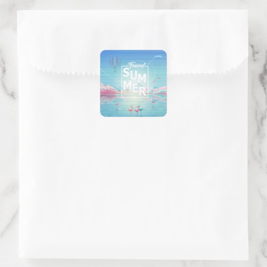 フラミンゴ、魔法旅行熱帯海ビーチトレンディー スクエアシール (バッグ)