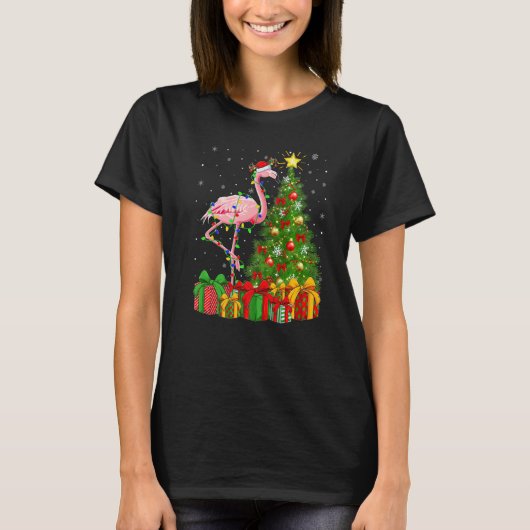 フラミンゴ 鳥  クリスマス ホリデー サンタ フラミンゴ クリスマス Tシャツ (正面)