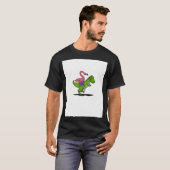 フラミンゴ 鳥 乗馬 ティラノサウルス 恐竜 Tシャツ (正面フル)