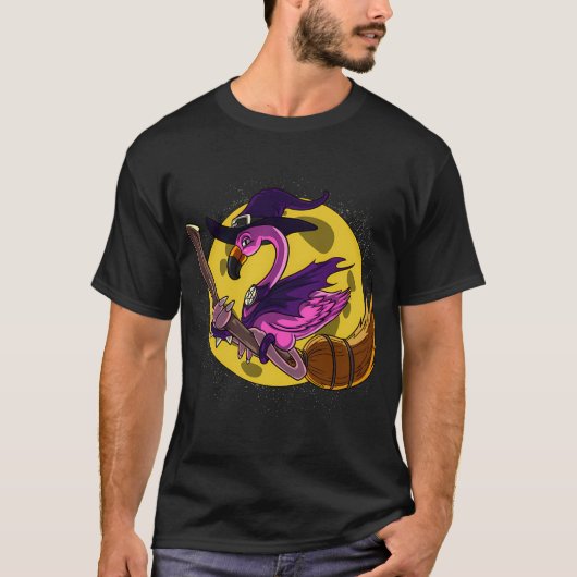 フラミンゴ 鳥 魔女 ハロウィン Tシャツ (正面)