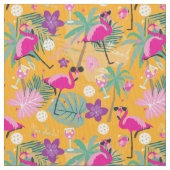 フラミンゴ、黄色の熱帯の漬け物 ファブリック (クローズアップ)