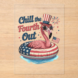 フラミンゴ 4th of July 面白いデザイン 独立記念日 アクリル招待状
