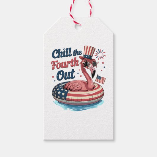 フラミンゴ 4th of July 面白いデザイン 独立記念日 ギフトタグ (正面)