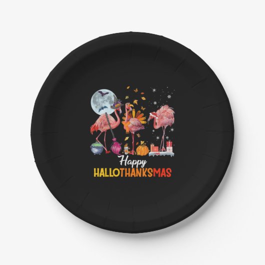 フラミンゴ|Flamingo Thanksgiving Halloween Crismas ペーパープレート (正面)