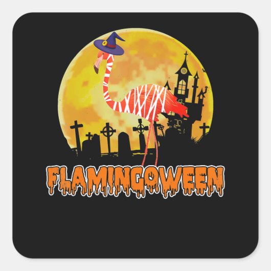 フラミンゴ | Flamingoween おもしろい Witch Halloween スクエアシール (正面)