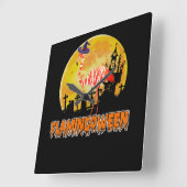 フラミンゴ | Flamingoween おもしろい Witch Halloween スクエア壁時計 (傾斜)