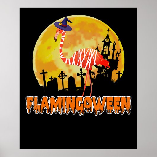 フラミンゴ | Flamingoween おもしろい Witch Halloween ポスター (正面)