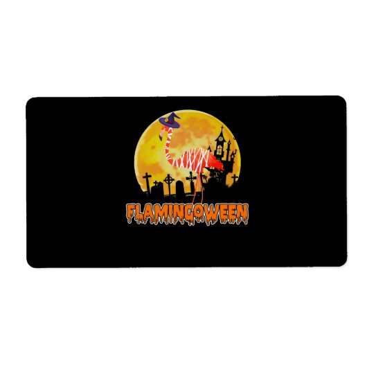 フラミンゴ | Flamingoween おもしろい Witch Halloween ラベル (正面)