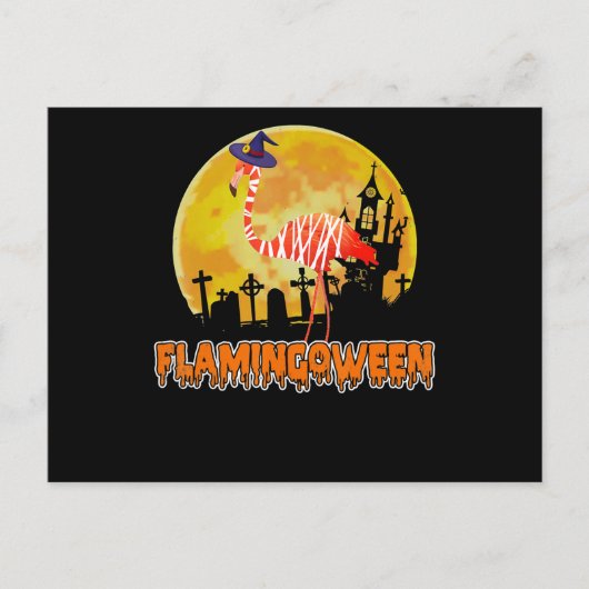 フラミンゴ | Flamingoween おもしろい Witch Halloween 案内ポストカード (正面)