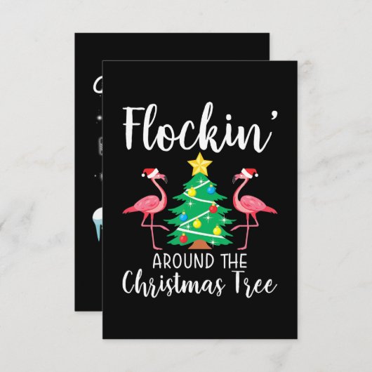 フラミンゴ | Flockin のまわりに Christmas Flamingo エンクロージャーカード (正面/裏面)