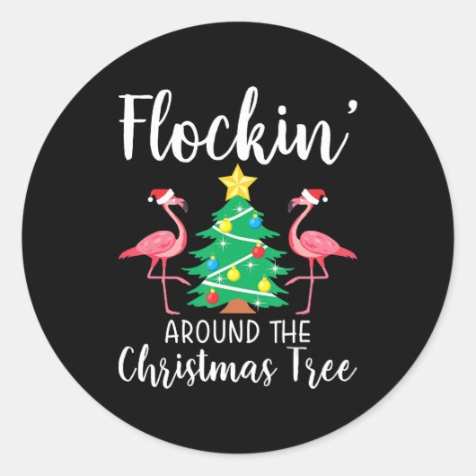 フラミンゴ | Flockin のまわりに Christmas Flamingo ラウンドシール (正面)