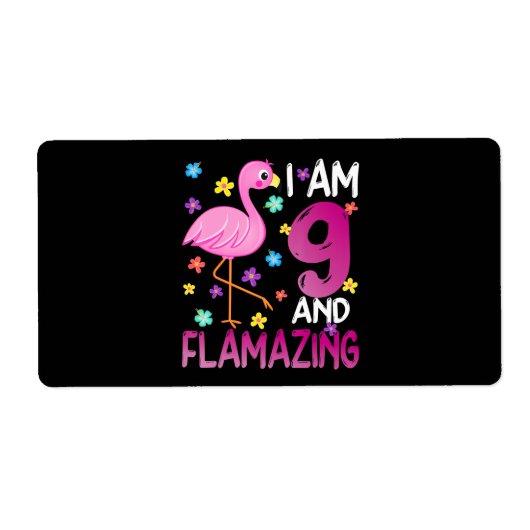 フラミンゴ | I Am 9 Flamazing Amazing 9誕生日 ラベル (正面)