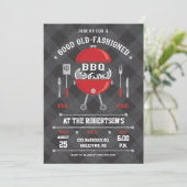 フラミンゴBBQグリル招待状、黒板/ギンガムチェック 招待状 (スタンド正面)