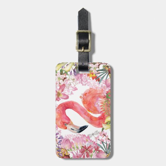 フラミンゴinフラワージャングル – 夏柄 ラゲッジタグ (正面縦)
