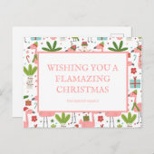 フラミンズクリスマスピンクフラミンゴスホワイト雪だるま ポストカード (正面/裏面)