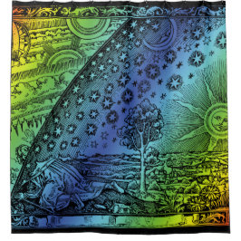 フラムマリオン天国と地球版木、銅版、版画アートワーク シャワーカーテン
