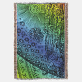 フラムマリオン天国と地球版木、銅版、版画アートワーク スローブランケット (正面縦)