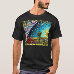 フラムマリオン版木、銅版、版画フラットアース Tシャツ