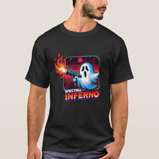 フラメスロワー幽霊グラを持つスペクトル不妊おもしろい Tシャツ (正面)
