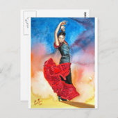 フラメンコのダンサーの水彩画 ポストカード (正面/裏面)