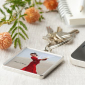 フラメンコダンサー美しい赤のドレパーソナライズされたス キーホルダー (側面)