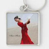 フラメンコダンサー美しい赤のドレパーソナライズされたス キーホルダー (正面)
