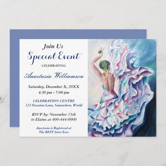 フラメンコダンスパーティーイベントへようこそ 招待状 (正面/裏面)